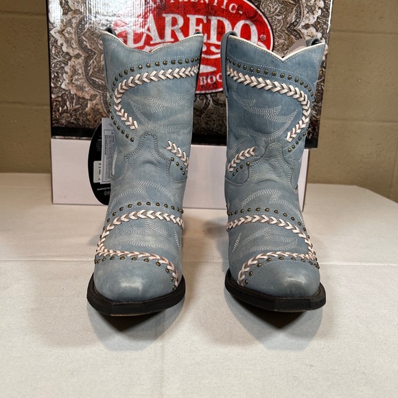 Laredo Western Boots Fancy Sky Blue With Studs Snip Toe Block Heel - Picture 3 of 10